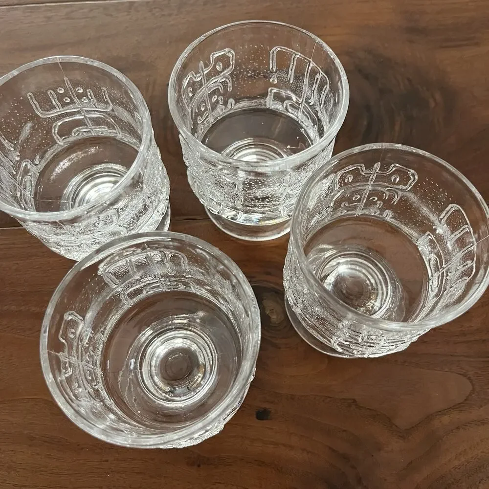 Vintage Nanny Still for Riihimäen Lasi Finland Brutalist Punch Cups Glasses x4